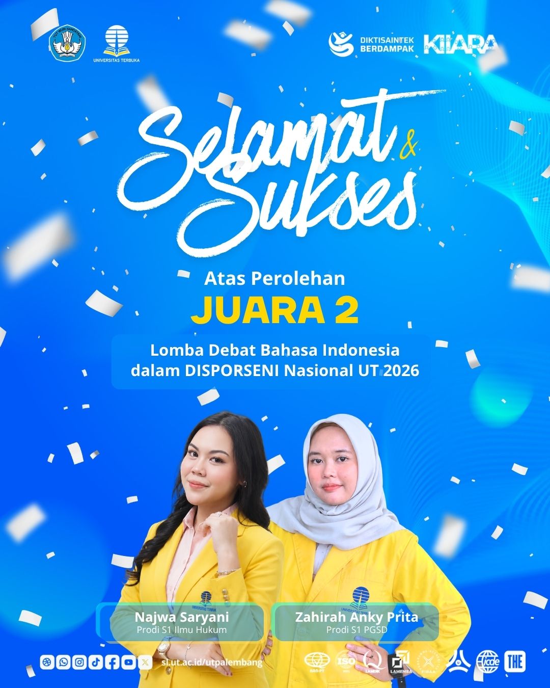UT Palembang Raih Juara 2 Lomba Debat Bahasa Indonesia DISPORSENI Nasional UT 2026